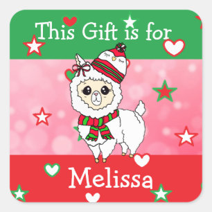 Sticker Carré Balise cadeau de Noël Llama