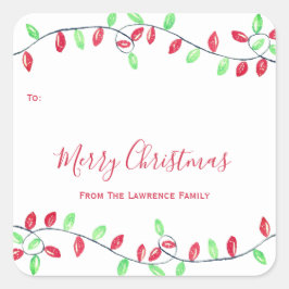 Sticker Carré Balise cadeau de Noël Red Green String Lights