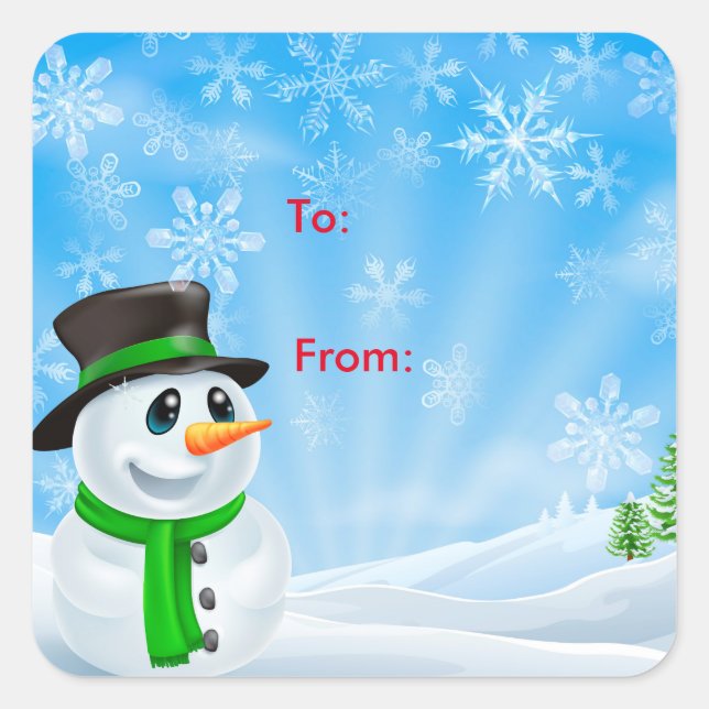 Sticker Carré Balise cadeau de Noël Sticker-Snowman (Devant)
