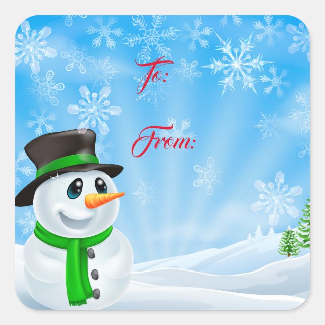 Sticker Carré Balise cadeau de Noël Sticker-Snowman (Devant)