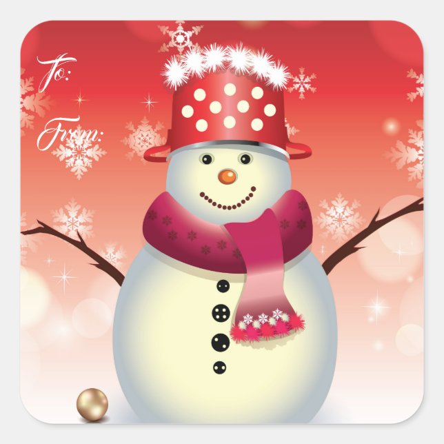 Sticker Carré Balise cadeau de Noël Sticker-Snowman (Devant)