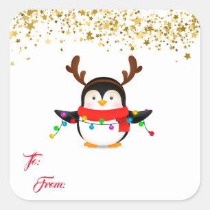 Sticker Carré Balise cadeau de Noël Stickers-Penguin