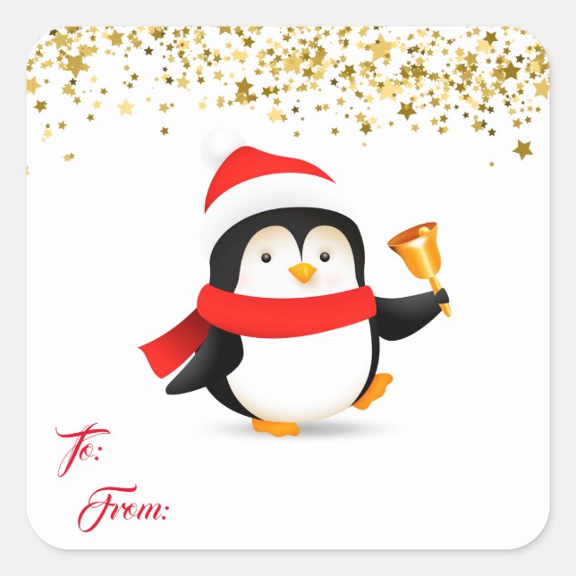 Sticker Carré Balise cadeau de Noël Stickers-Penguin (Devant)