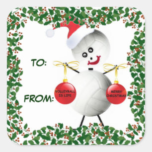 Sticker Carré Balise cadeau de volley-ball Holly Christmas