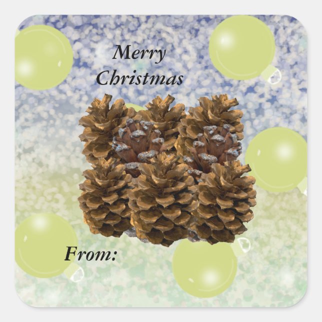 Sticker Carré Balise cadeau Festive Pinecones (Devant)