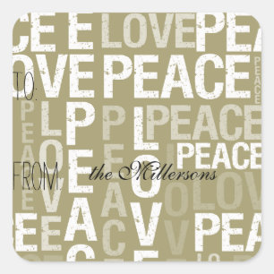 Sticker Carré Balise cadeau Gold Love Peace
