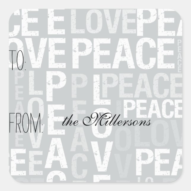 Sticker Carré Balise cadeau Grey Love Peace (Devant)