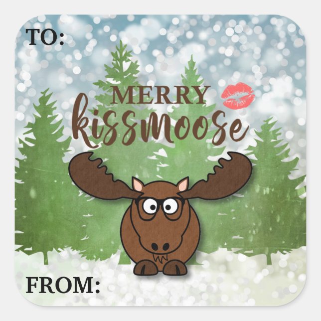 Sticker Carré Balise cadeau Joyeux Kissmoose modifiable à/de (Devant)