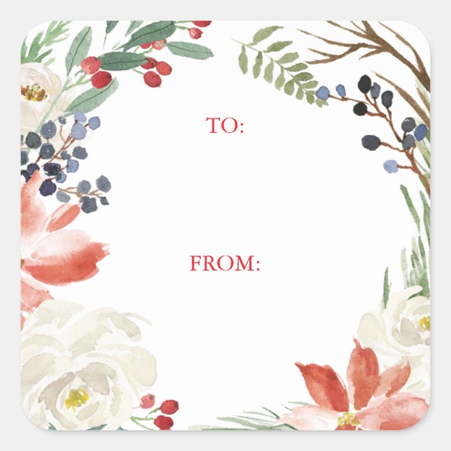 Sticker Carré Balise cadeau Poinsettia cadre floral (Devant)