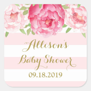 Sticker Carré Balise de Baby shower floral rose vif Favoriser