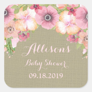 Sticker Carré Balise de Baby shower rose rose rose Burlap