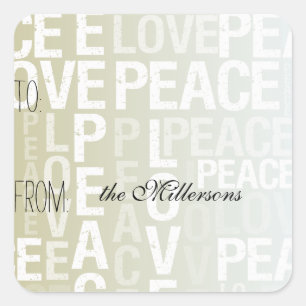 Sticker Carré Balise de cadeau Gold White Ombre Love Peace