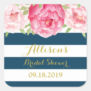 Sticker Carré Balise de Fête des mariées florale rose Bleu Favor