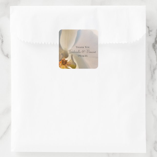 Sticker Carré Balise de Merci Mariage d'élégance orchidée blanch (Sac)