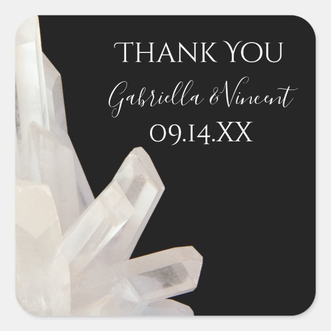 Sticker Carré Balise de Merci Mariage noir blanc Crystals (Devant)