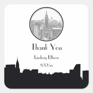 Sticker Carré Balise de préférence NYC Skyline ESB Round Etched