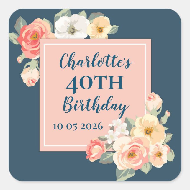 Sticker Carré Balise Fleurs de Pêche Personnalisée Anniversaire  (Devant)