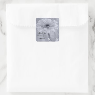 Sticker Carré Balise Mariage bleu pâle teinté marguerite Merci F