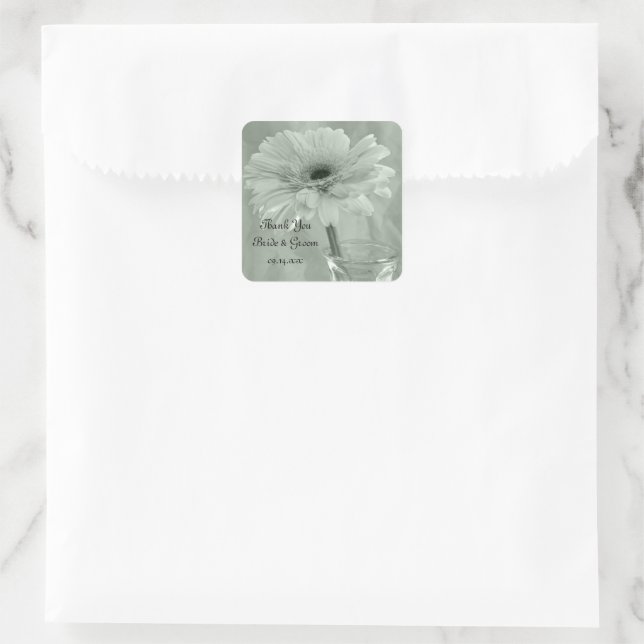 Sticker Carré Balise Mariage margueux vert Favoriser Merci (Sac)