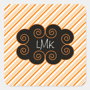 Sticker Carré Balise Monogramme à rayures orange et blanc