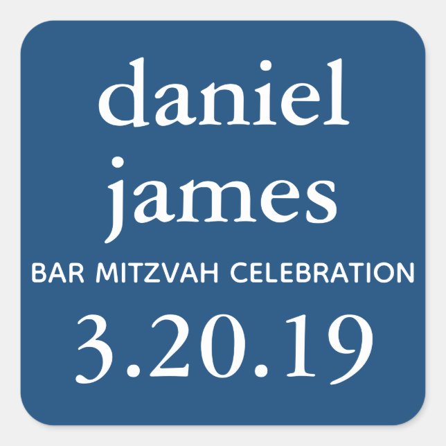 Sticker Carré Balise Navy Blue Bar Mitzvah Favoriser (Devant)