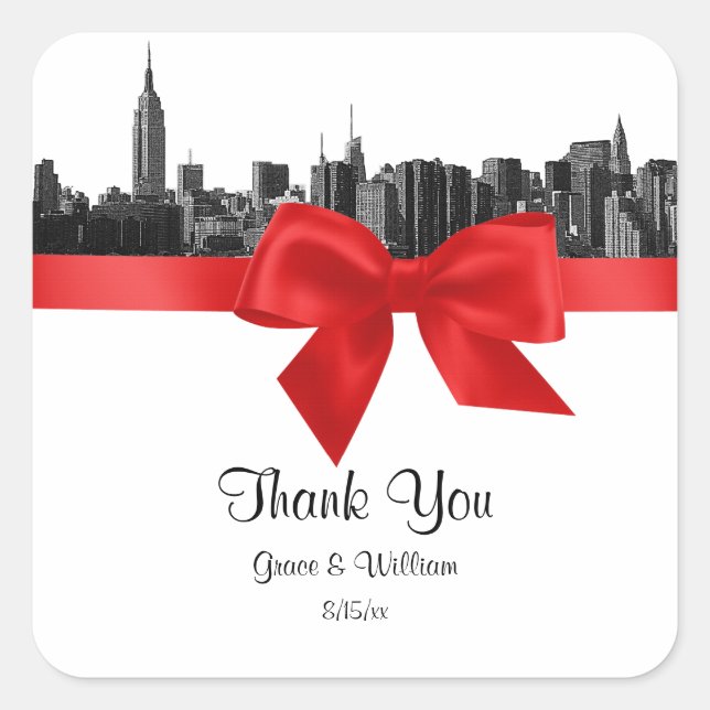 Sticker Carré Balise NYC Large Skyline Etched BW Red Faver (Devant)