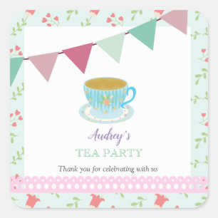 Sticker Carré Balise Shabby Chic Afternoon Tea Cute Floral Favor