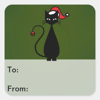Sticker Carré Balises cadeau de Noël de chat noir
