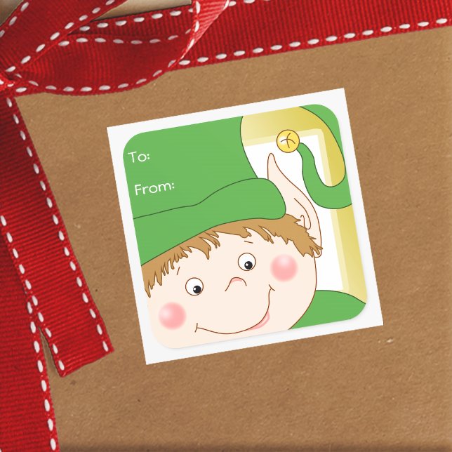 Sticker Carré Balises cadeaux de Noël Cute Elf (Créateur téléchargé)