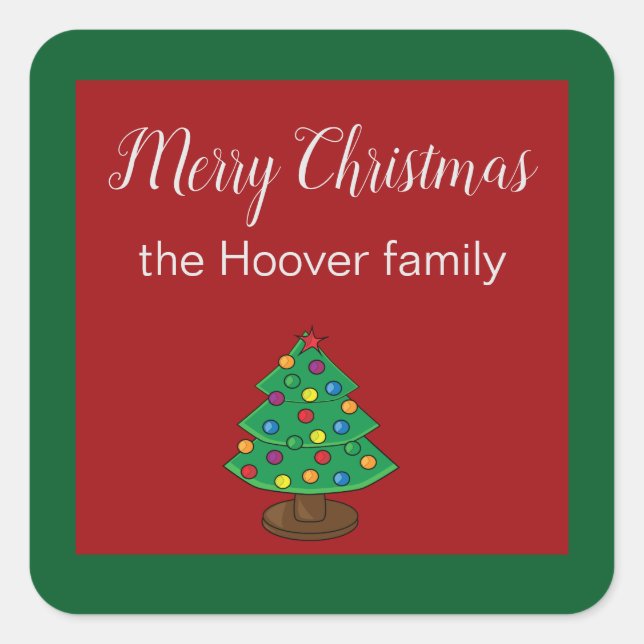 Sticker Carré Balises d'arbre de Noël simple rouge et vert (Devant)