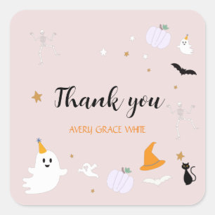 Sticker Carré Balises Favoriser Merci Halloween rose mou
