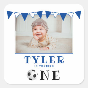 Sticker Carré Balle de football 1er anniversaire Photo Anniversa