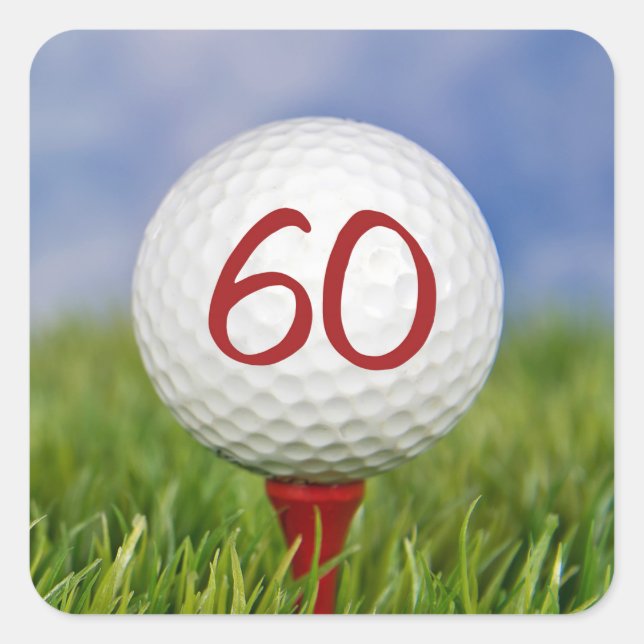 Sticker Carré balle de golf sur tee rouge 60e anniversaire (Devant)