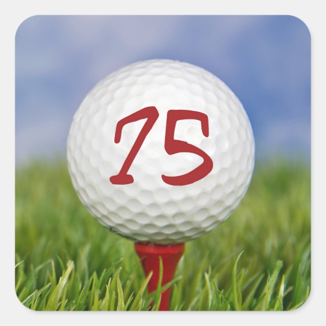 Sticker Carré balle de golf sur tee rouge 75e anniversaire (Devant)