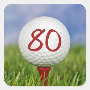 Sticker Carré balle de golf sur tee rouge 80e anniversaire