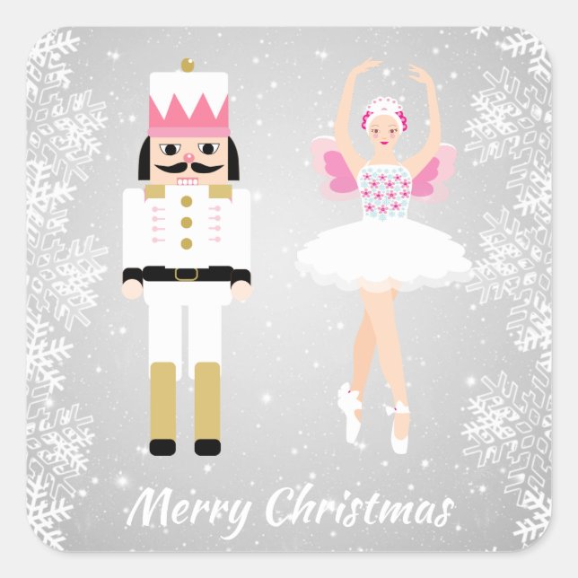 Sticker Carré Ballerina & Nutcracker, flocon de neige Noël (Devant)