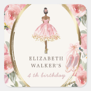 Sticker Carré ballerina princesse floral blush fête d'anniversai