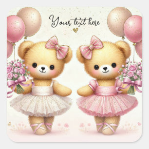 Sticker Carré Ballerine Petits Pieds Jumeaux Ours Fête d'anniver