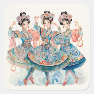 Sticker Carré Ballet Casse-Noisette, Danseurs Chinois