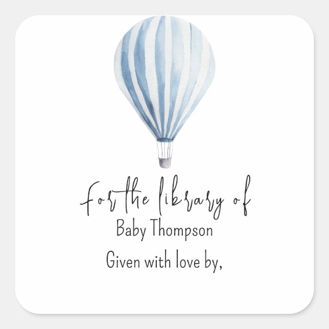 Sticker Carré Ballon à air chaud - Plaque baby shower (Devant)