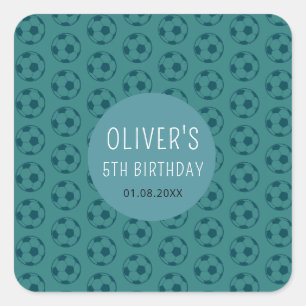 Sticker Carré Ballon de Football Bleu pour Garçons Anniversaire