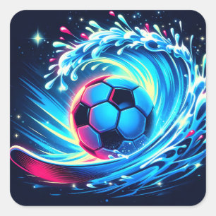 Sticker Carré Ballon de football futuriste sur vague océanique