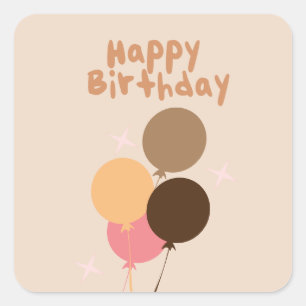 Sticker Carré Ballons Bohèmes Joyeux Anniversaire  