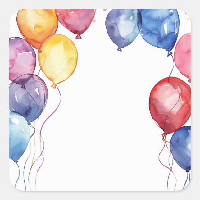 Sticker Carré Ballons d'anniversaire aquarelle (Devant)