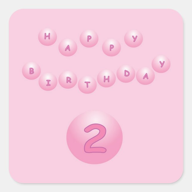 Sticker Carré Ballons d'anniversaire rose heureux âge 2 (Devant)