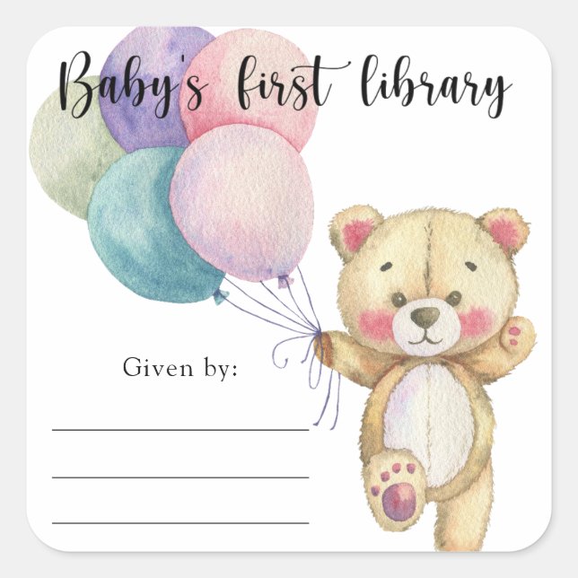 Sticker Carré Ballons d'ours en peluche - première bibliothèque  (Devant)