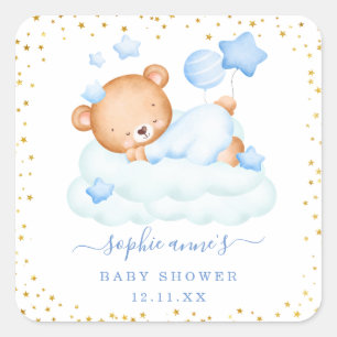 Sticker Carré Ballons en peluche mignonette Baby shower garçon