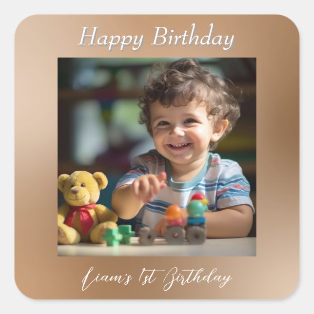 Sticker Carré Ballons Ours En Jouet Enfants Photo Anniversaire (Devant)