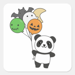 Sticker Carré Ballons Panda Halloween pour enfants Pandas mignon