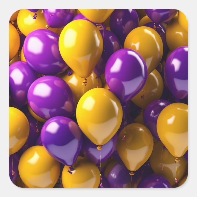 Sticker Carré Ballons violets et jaunes (Devant)